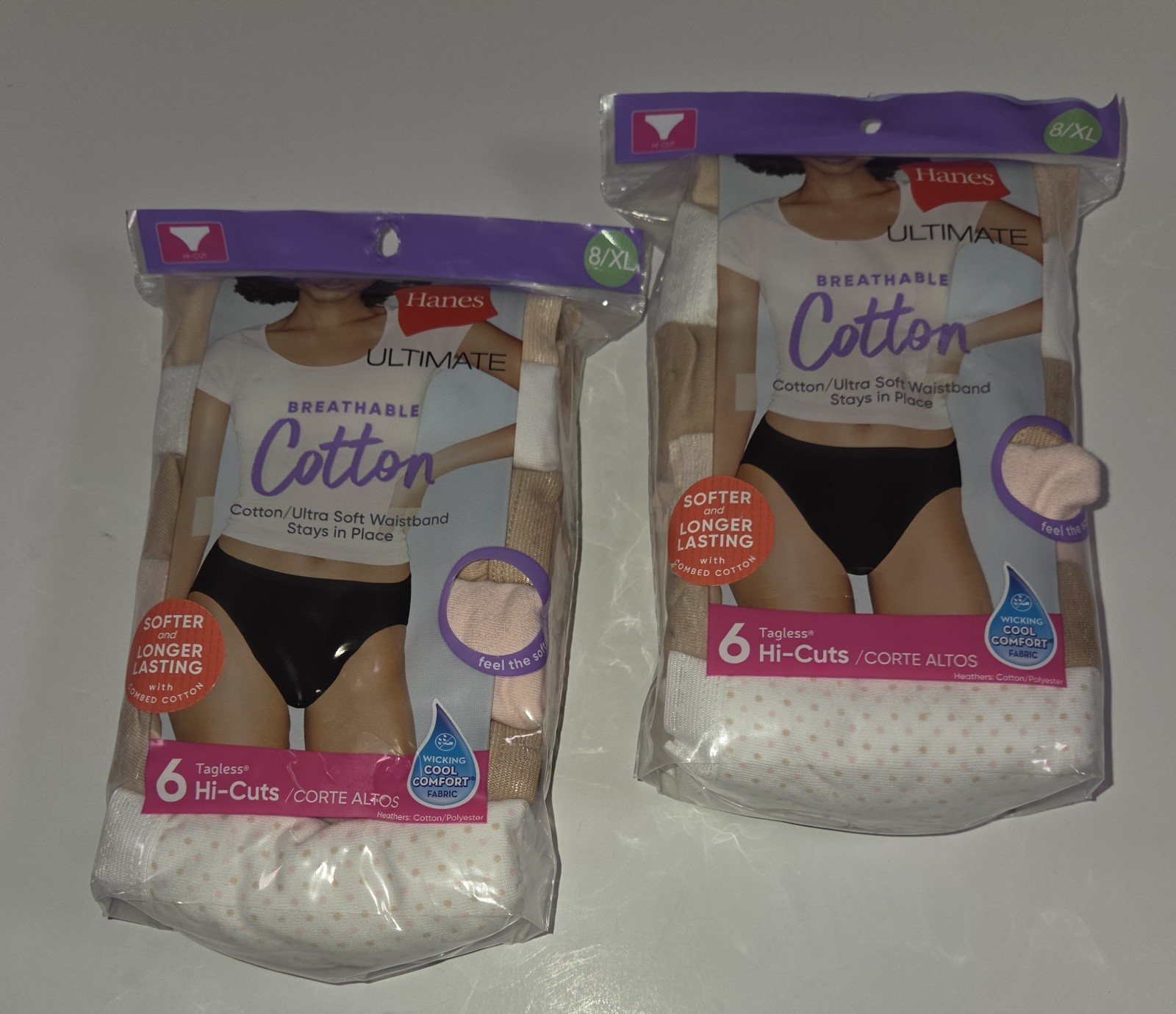 Hanes Ultimate 6-pack 8/XL Breathable Cotton Women Hi-Cuts Briefs – Lot of 2
