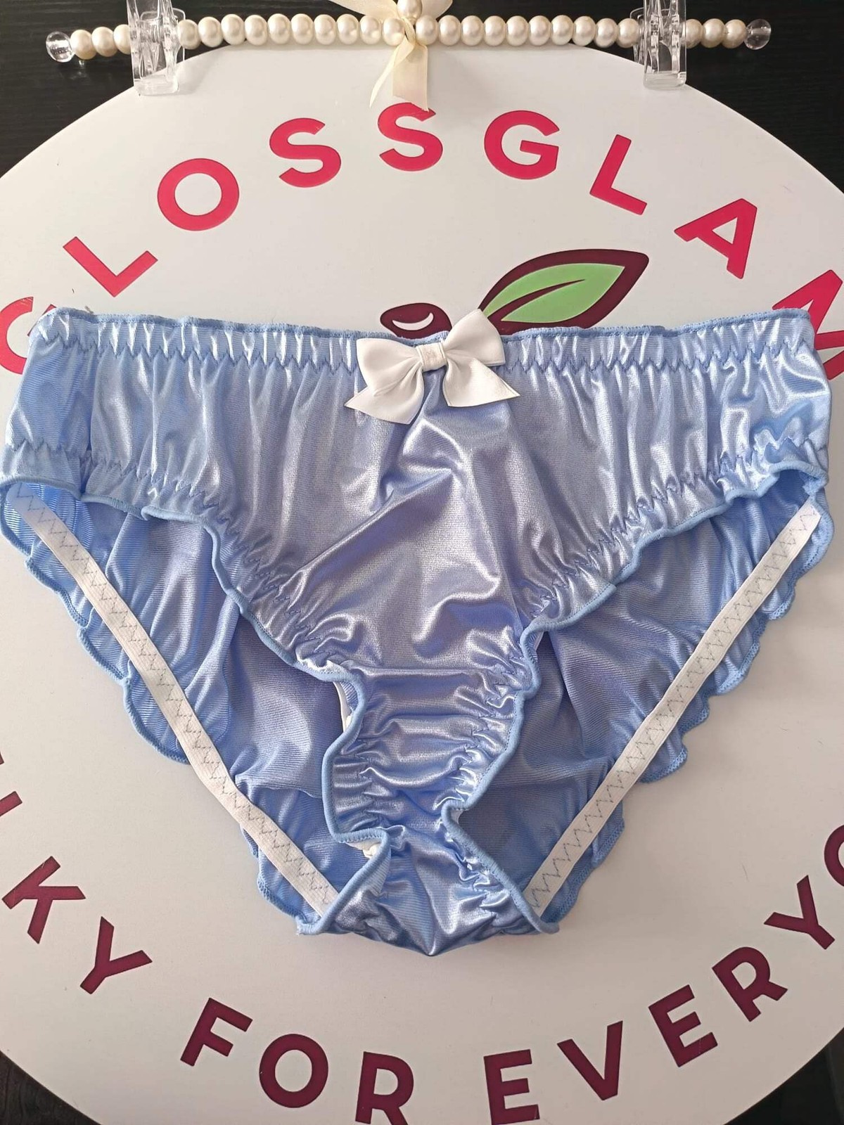 💙 Baby Blue Satin Feel Sissy Panties With Bow Frilly Briefs 💙 size M 10