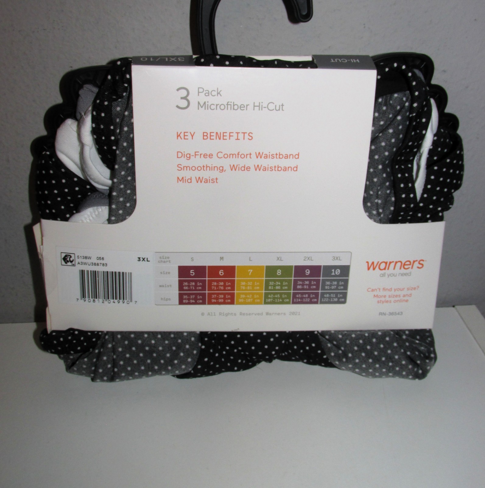 Warners Blissful Benefits Microfiber Hi-Cut Briefs 3 PACK (Size 3XL) BRAND NEW