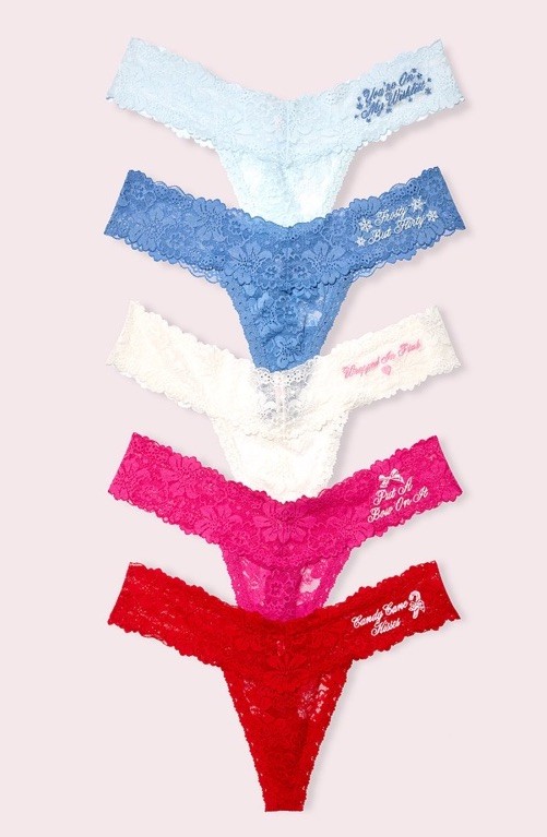Victoria’s Secret PINK 5-Pack Lacie Thong Panties XSMALL LoveShackFancy NEW