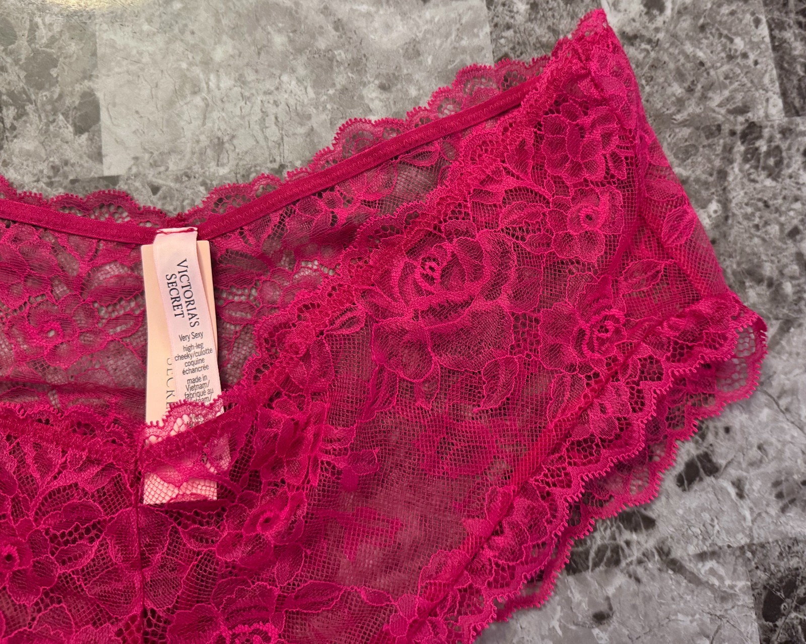 NWT VICTORIA’S SECRET XL PINK FLORAL LACE STRETCH HIGH LEG CHEEKY PANTIES