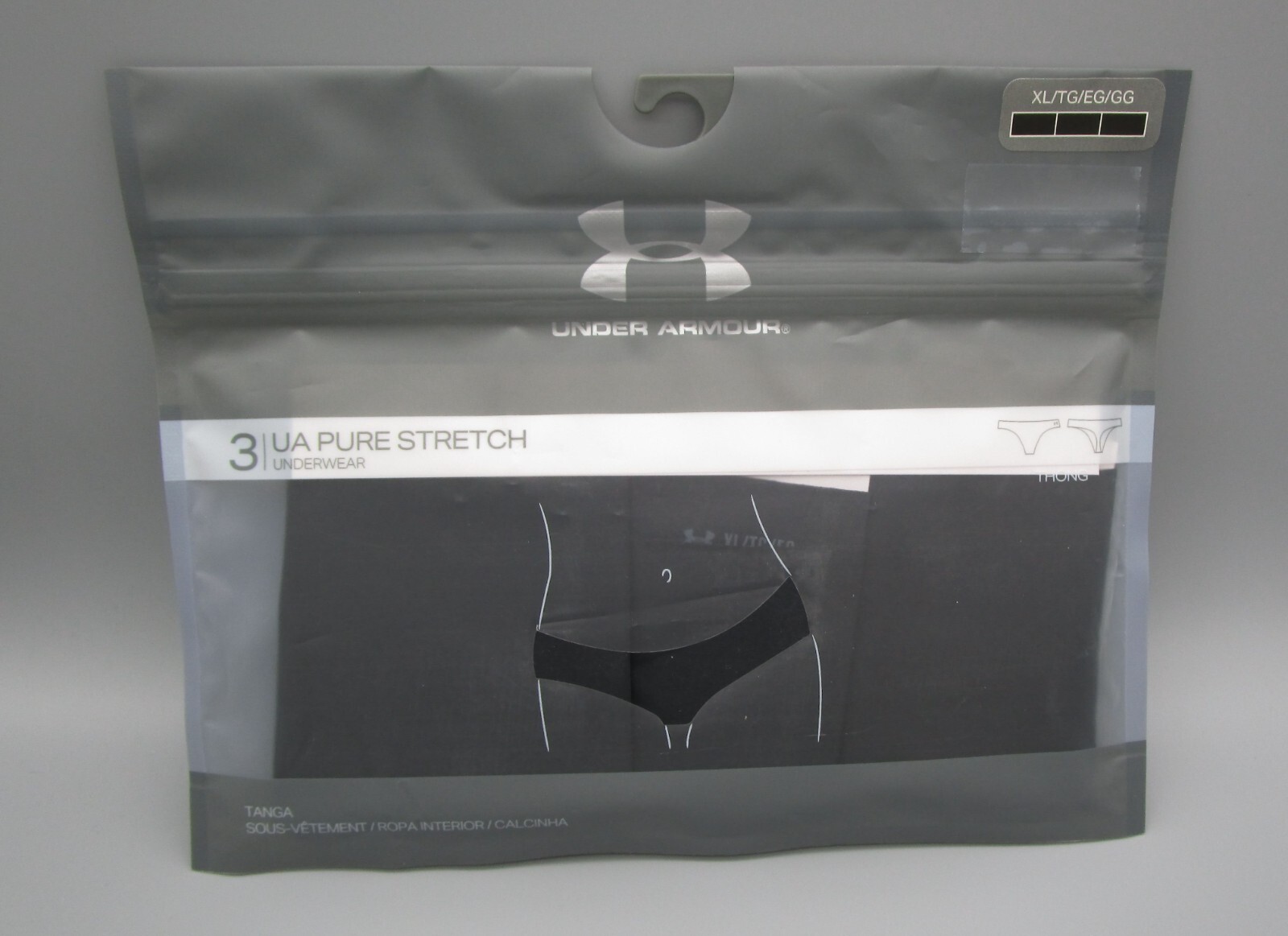 UNDER ARMOUR~X-LARGE~3 Pack Black UA Pure Stretch Thong Panties