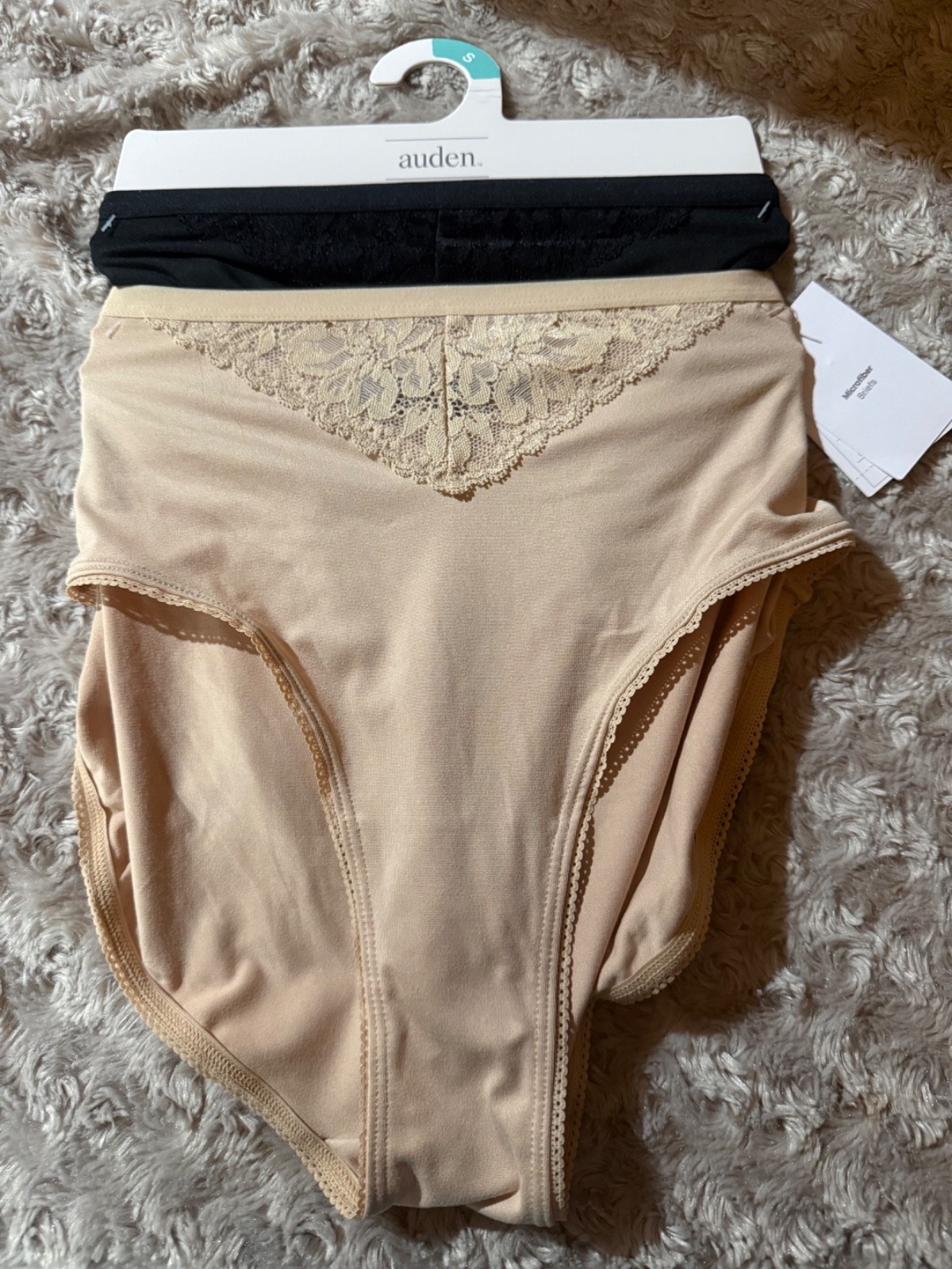 Auden 2 Pack Microfiber Briefs Womens Size Small Tan Black New Lace Accent