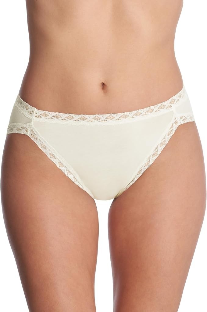 Natori L26512 Women’s Ivory Bliss Lace-Trim Cotton French-Cut Brief Size XXL