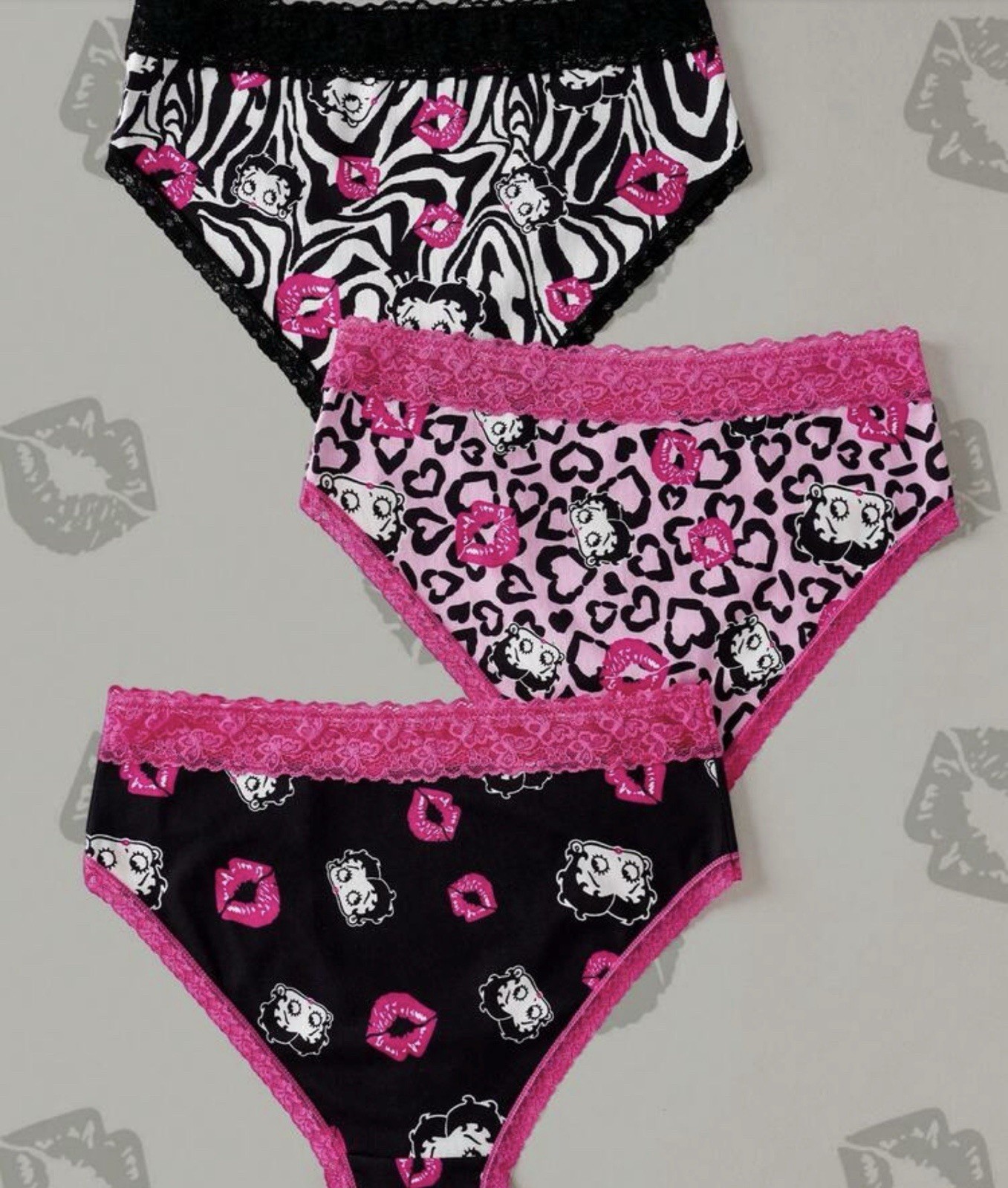Women’s Teen’s Betty Boop Cartoon Pink Bikini Brief Panties Stretch 3pk Large