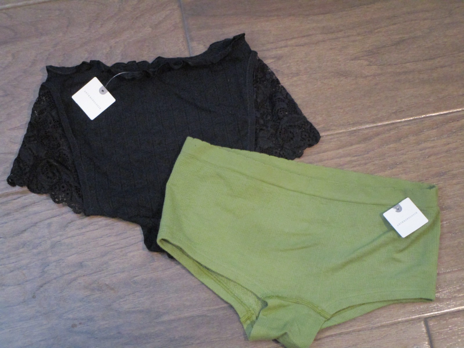 2 PAIRS ANTHROPOLOGIE DANNI HIPSTER PANTIES IN BLACK/GREEN SIZE XXS/XS