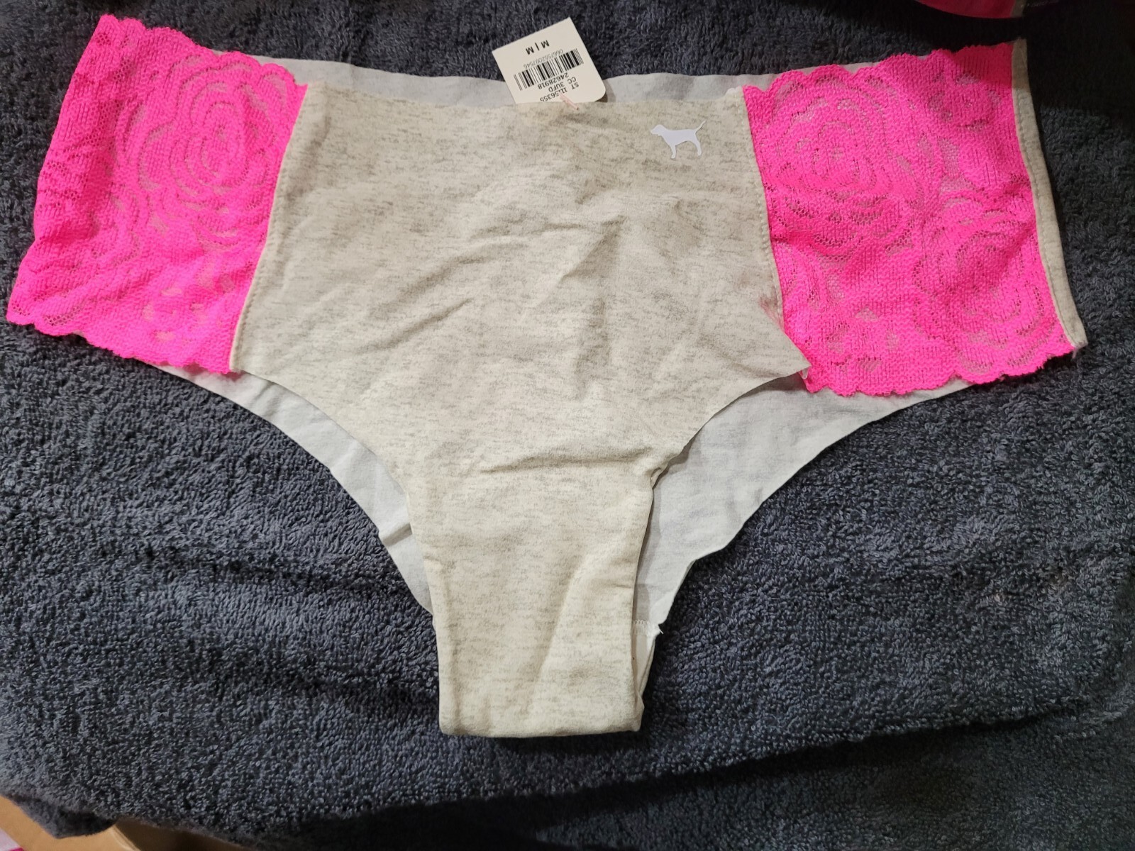 NWT Victoria’s Secret PINK Gray Marbled Lace M Cheekster Panties Smooth So Soft