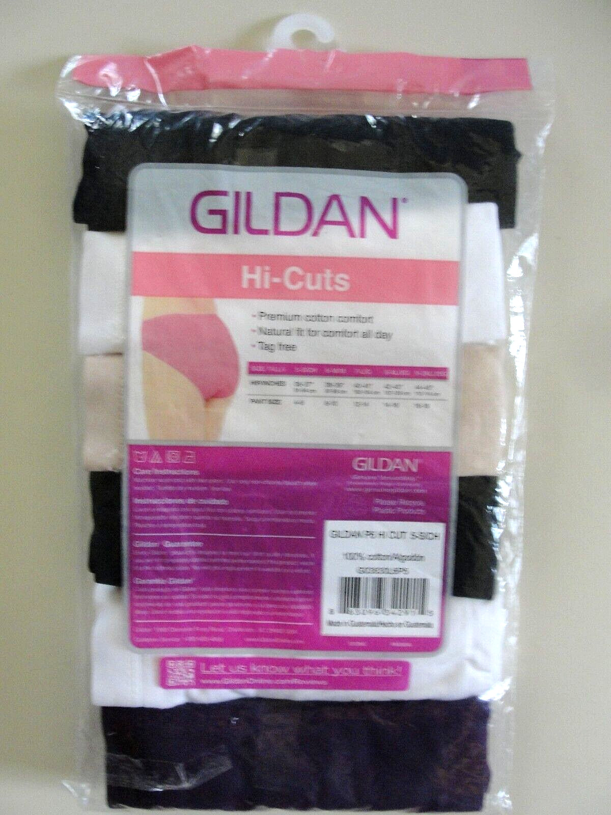 6 Pair Women’s Gildan Cotton Hi-Cut Panties – Size 5 (S) – New in Package