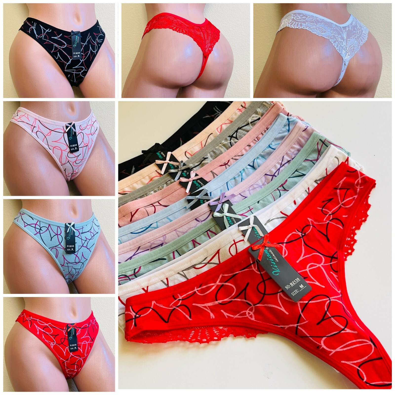 6 or 12 THONGS TANGAS LACE SEXY Panties Undies 95% COTTON ACTIVE WEAR 2113 S-XL