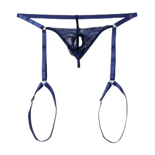 Men’s Lace Underwear Sexy thong Sheer Pouch Garter Panties Open in front Black