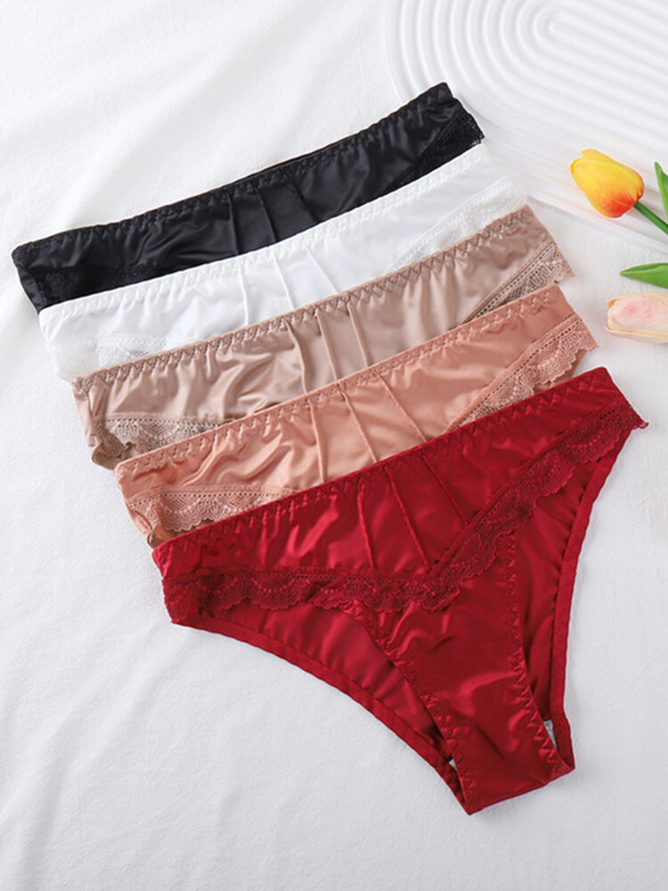 1 OR 5 Packs Sexy Womens Satin Panties Thongs High Leg Ladies Underwear Lingerie