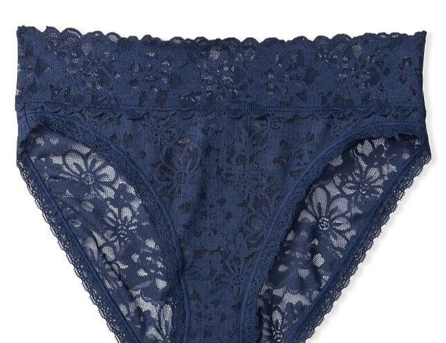 XL Navy THE LACIE Full Floral Lace Stretch Victorias Secret HighLeg Brief Pantie