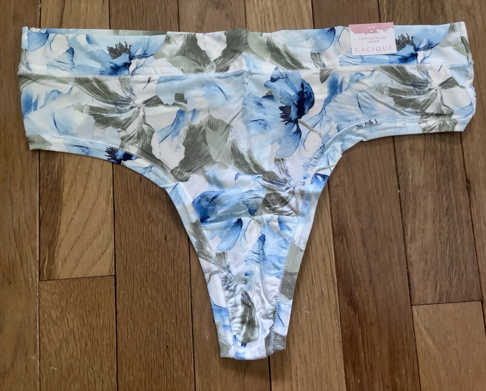 Plus Size 14/16 Lane Bryant Cacique Comfort Bliss Thong Nylon White Blue Gray
