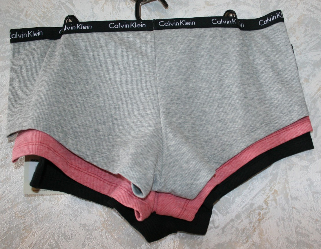 CALVIN KLEIN 3 pack boyshort panties Large Black Gray Coral Ribbed Cotton NWT