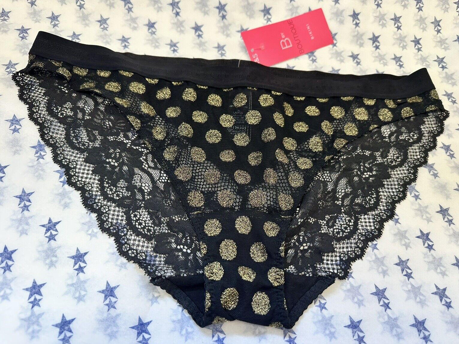 NEW! M&S B by Boutique Marks & Spencers black with gold circles bikini knickers