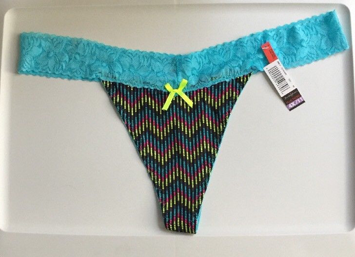Womens Multi Colored Chevron Teal Thong Tanga Panty Size 4X/11 Soft Lace Waist