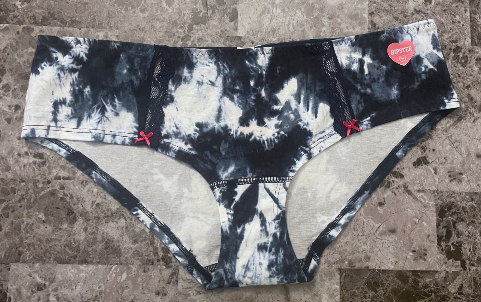 NWT VICTORIA’S SECRET PINK L BLUE TIE DYE LACE BOW VINTAGE RARE HIPSTER PANTIES