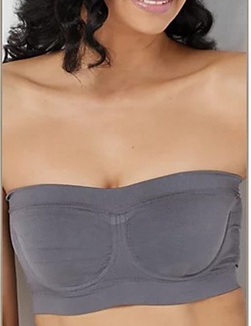 Breezies Grey L Strapless Underwire Bandeau Bra New Removable Pads
