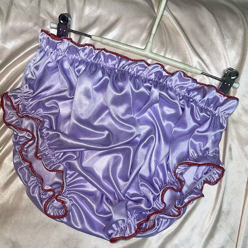 Women’s Men’s Faux Satin Silk Panties Briefs Underpants Ruffles Stretch Princess
