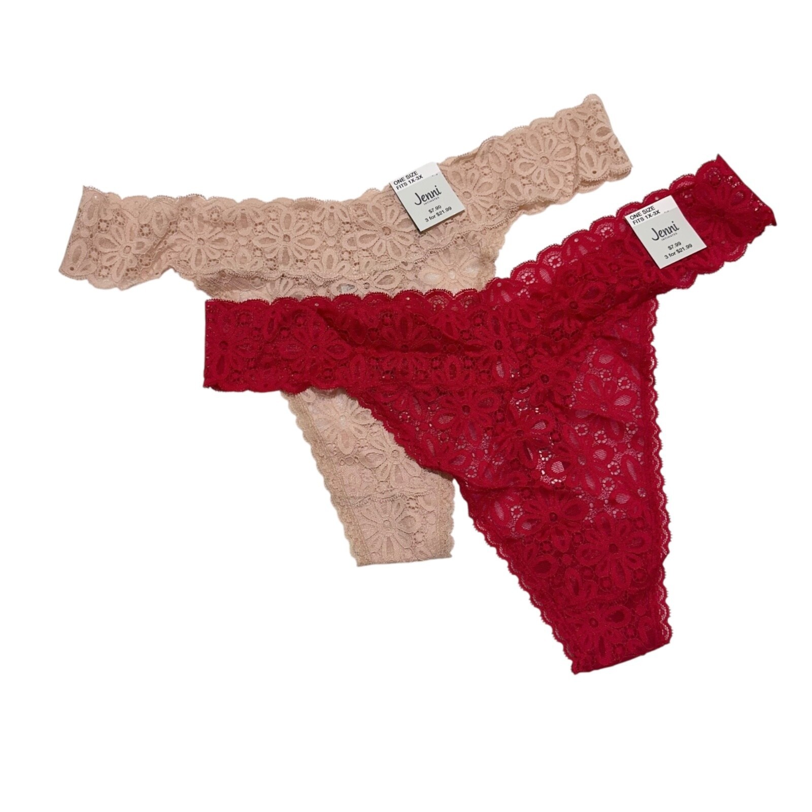 Jenni Intimates Womens Chai Red Plus Size Fits 1X-3X One Size (2) Pairs ~ NWT
