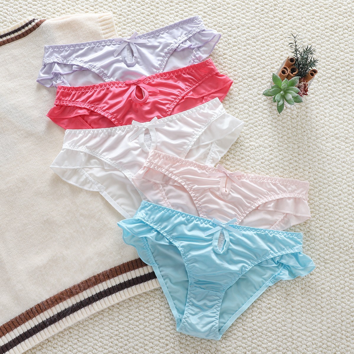 5 Pack Lot Sexy Women’s Satin Panties Briefs Thongs Bikinis Underwear Lingeries