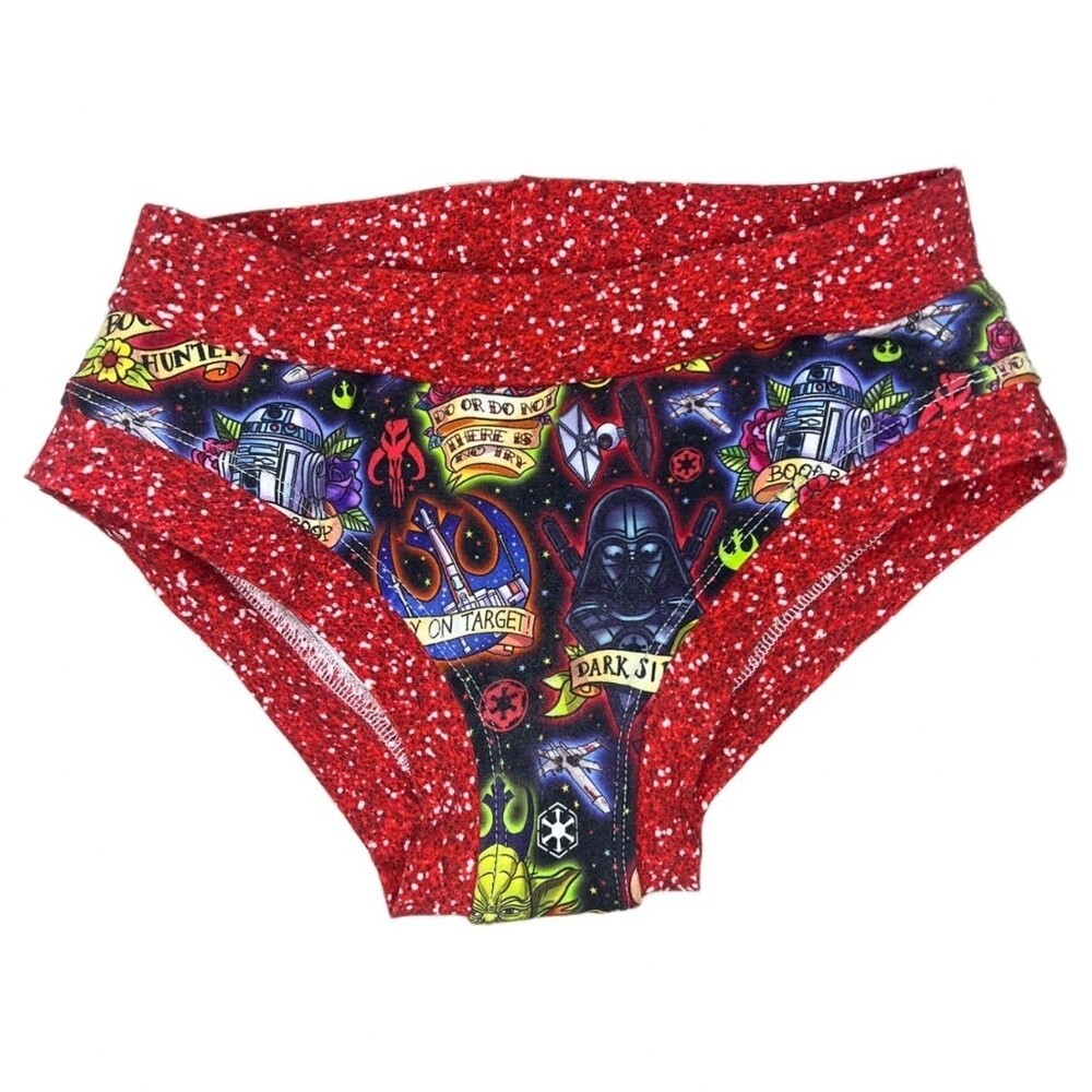 Handmade Star Wars Dark Side Briefs | Red Glitter Galaxy Cotton Panty – XS