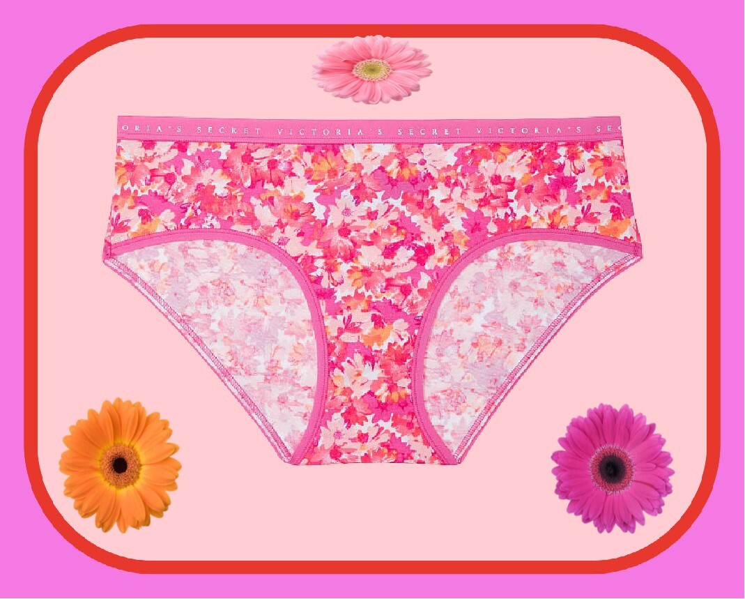 XXL Pink Coral Daisy Cotton LOGO Waist Victorias Secret Hiphugger Brief Pantie