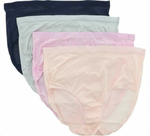 Breezies Silky Knit Full Brief Panties Set of 4-Swirl Roses-Large-NEW-A382452