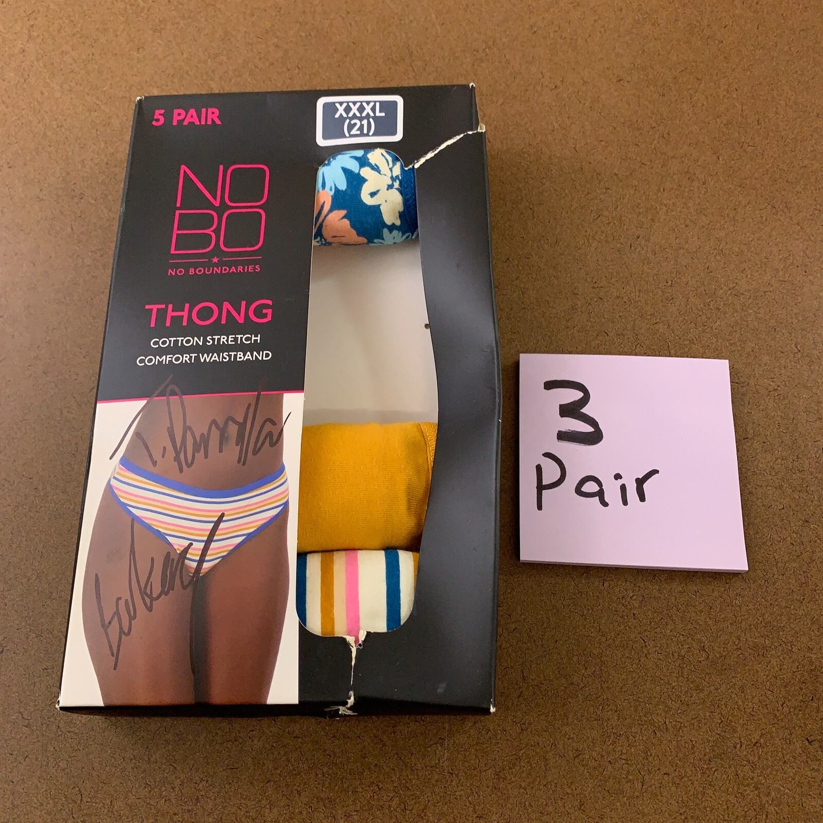 No Boundaries Junior XXXL (21) Multicolor Cotton Rib Knit Thong Panty 3 Pack NWT
