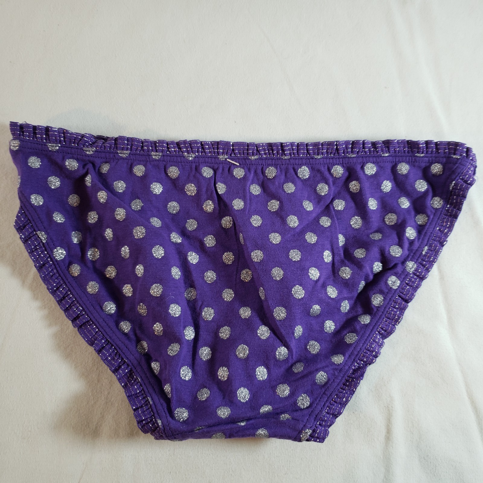 Victoria’s Secret Pleated Ruffle String Bikini Small Purple Silver Polka Dot