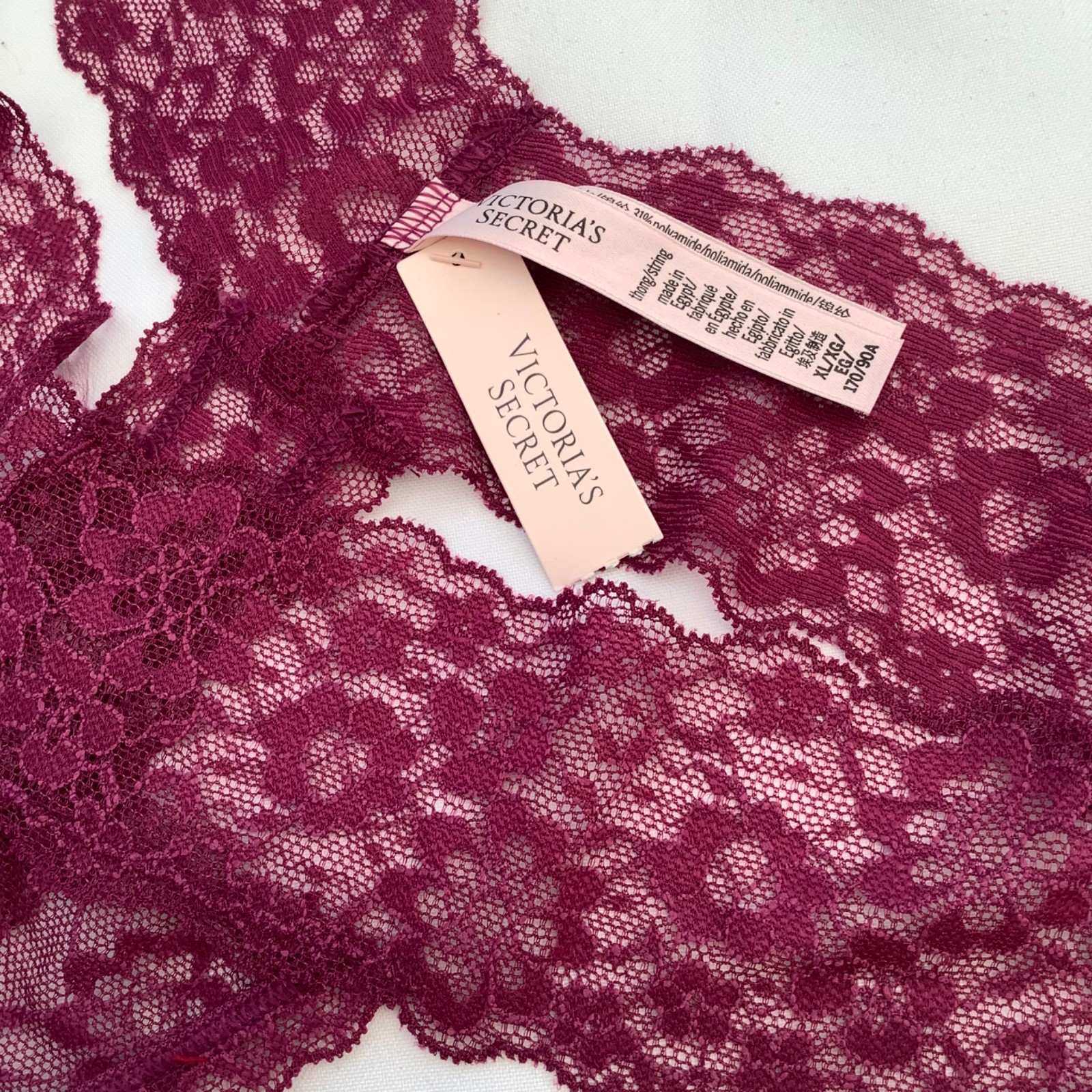 Victoria’s Secret Burgundy Purple Delicate Lace Thong Panties – Size XL – BNWT