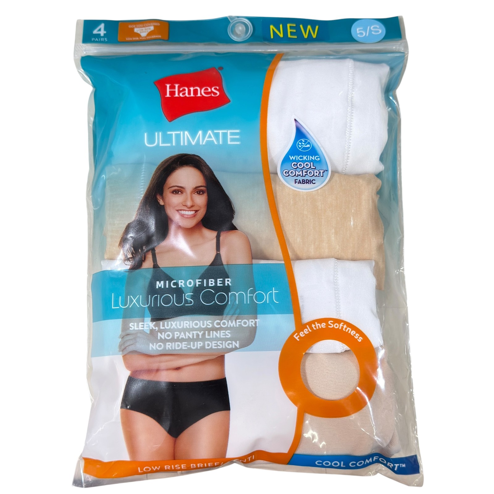 Hanes Ultimate Women’s Microfiber Low Rise Size 5 (S)Panties 4-Pack Cool Comfort