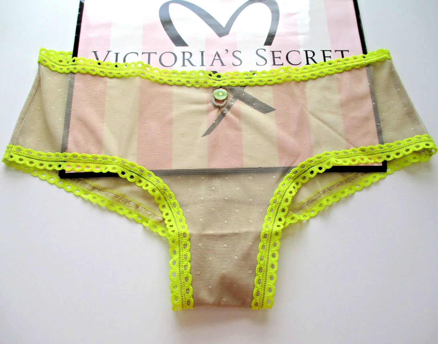 VICTORIA’S SECRET PINK Wink Cheeky Panty S M L Green NWT Lime Fruit Hardware VS