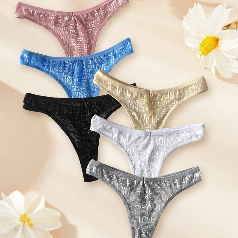 6 Pack Lot Sexy Womens Letter Print Thongs Panties Underwear Lingeries Briefs