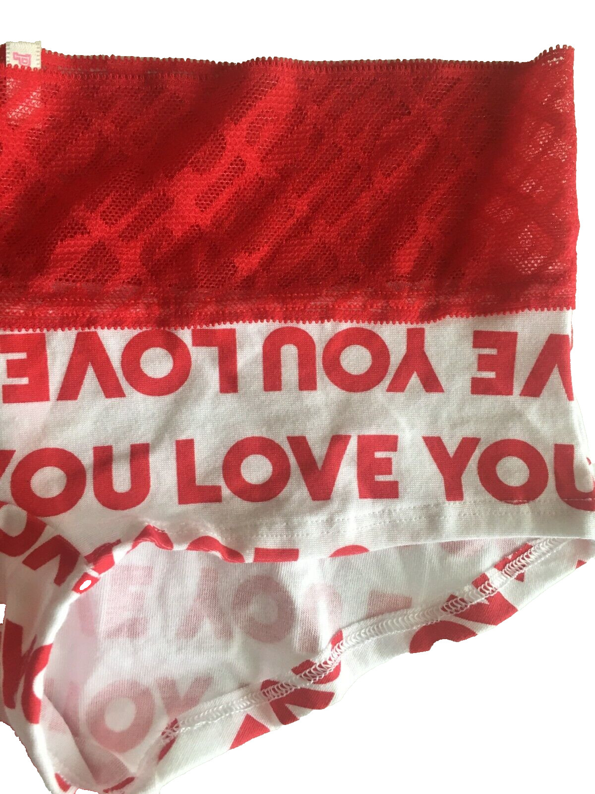 Victorias Secret Red White LOVE YOU Boyshort Style Panties Size XS Lace Waist