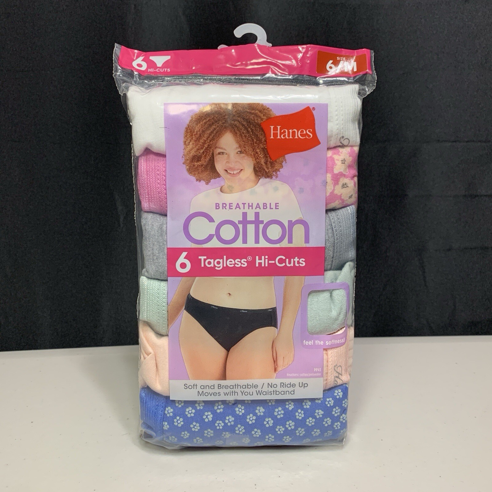 Hanes 6pk Breathable Cotton Hi-Cut Underwear Women Size 6/M No Ride Up Tagless