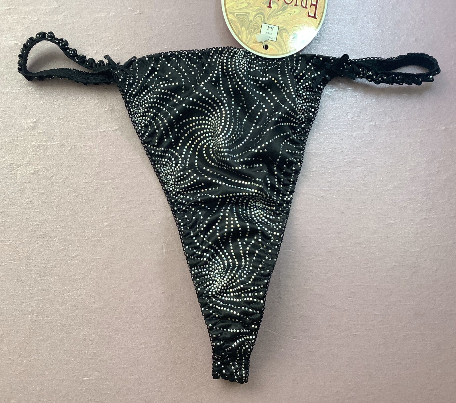Women Panties,Thongs OneSize Fits S-L Black W/silver Metallic Ornamentation