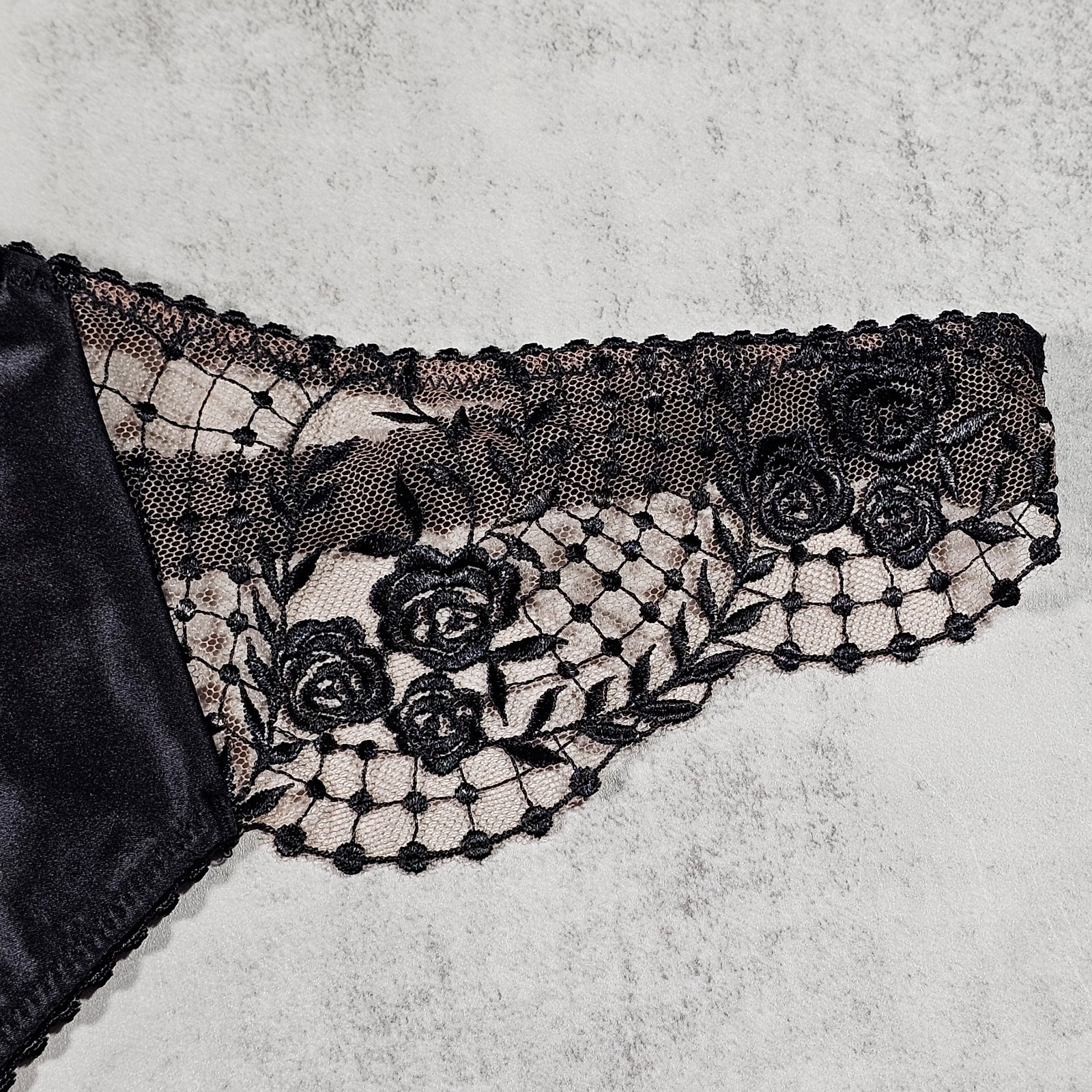 Dita Von Teese Julie’s Roses Black Satin Embroidered G-String Panty