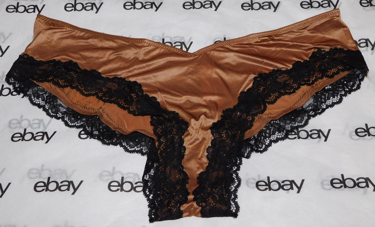NEW Victoria’s Secret Very Sexy High-Leg Cheeky Panty Brown Satin Black Lace XL