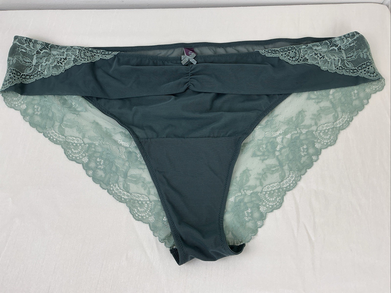 Adore Me Women’s Bikini Panties Mesh Lace Silver Blue Floral Sheer Bow Accent 3X