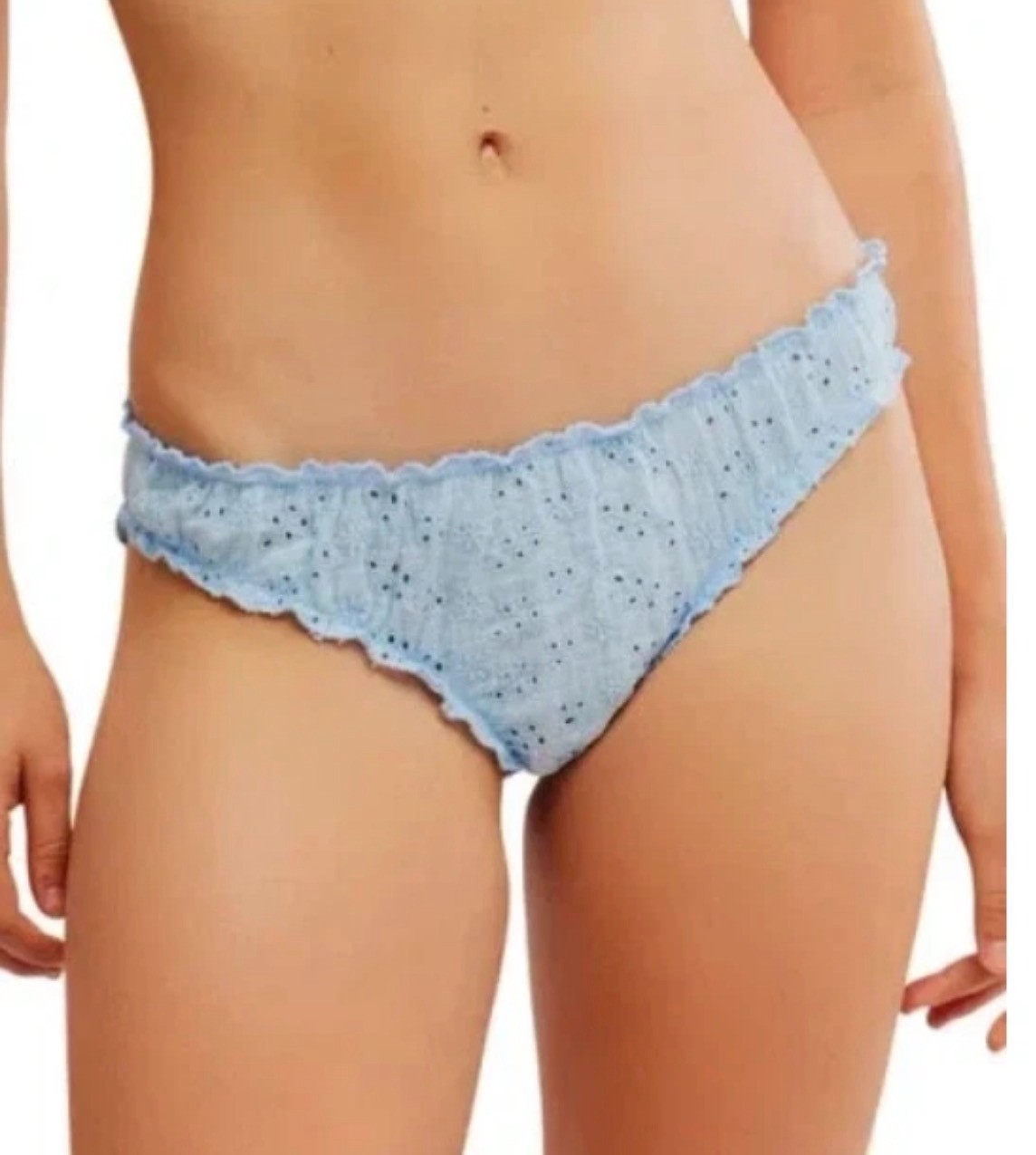 INTIMATELY FREE PEOPLE Home Grown Bikini Underwear M Sky Blue Embroidery Cotton
