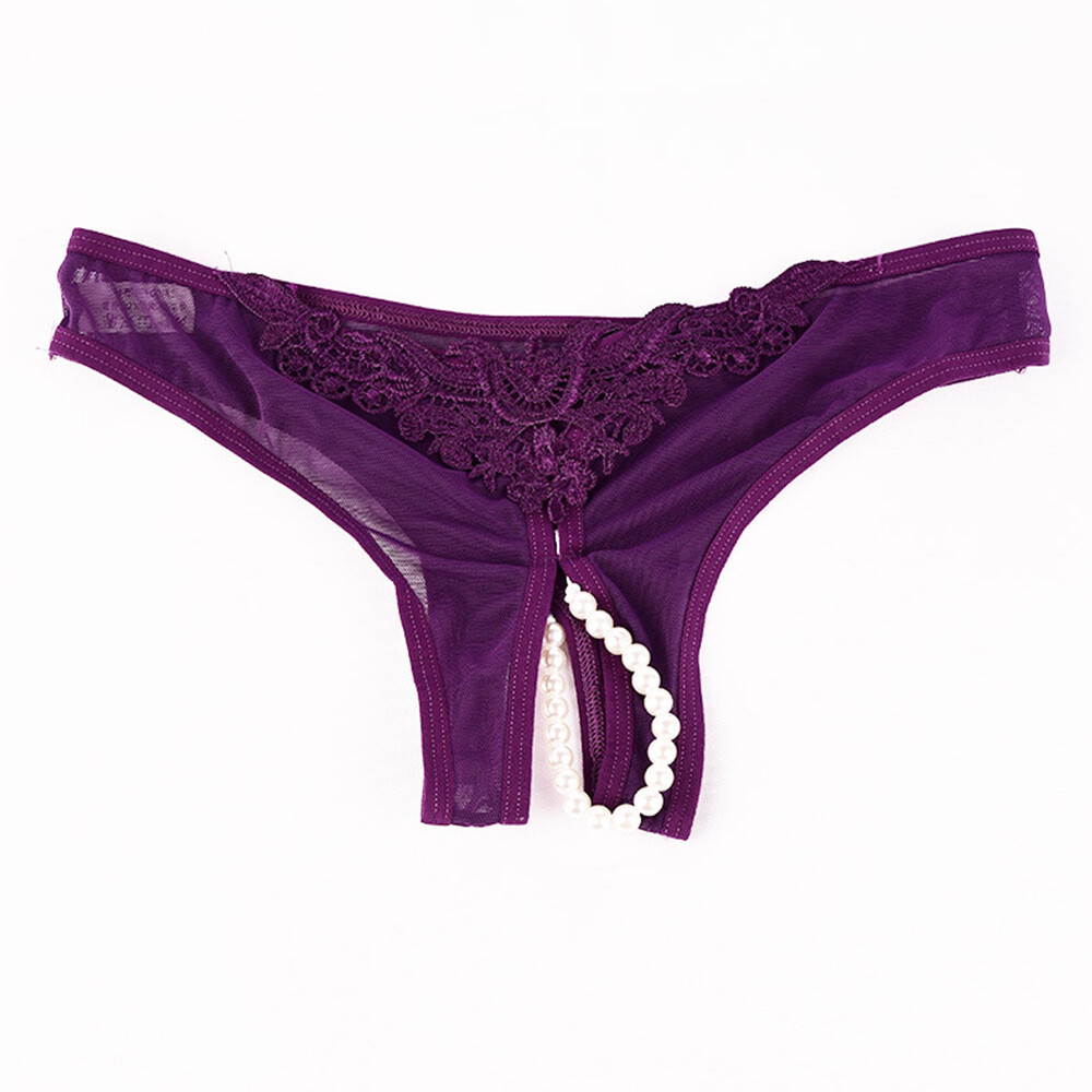 6/3Pack Women’s Crotchless Thongs G-string Knicker Pearl Panties Night Underwear
