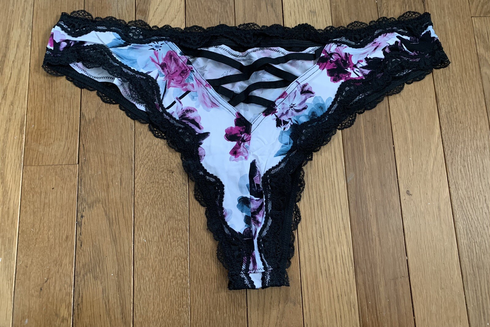 NWT 14/16 Lane Bryant Cacique Strappy Cage Back Tanga Panty Pink Blue Black Lace