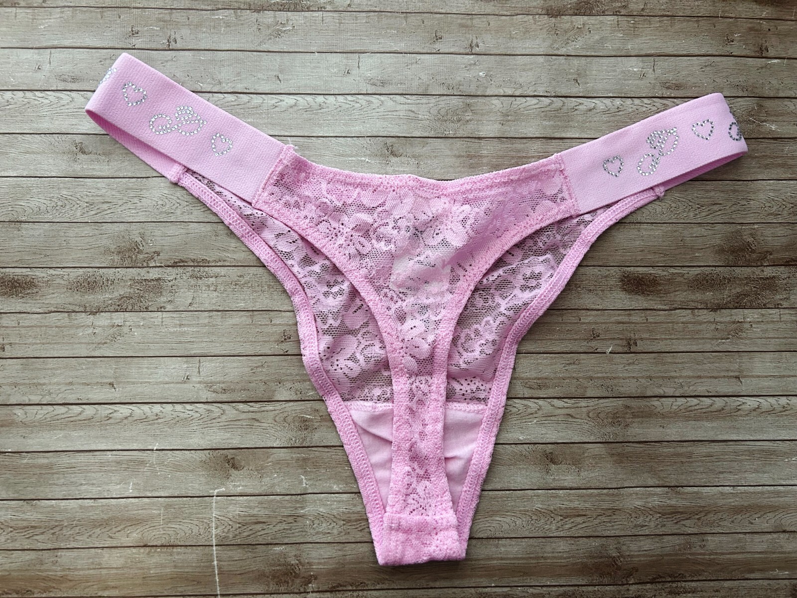 Nwt PINK Wink Victorias Secret Logo High Leg Thong Bling Panty M Pink Bubble