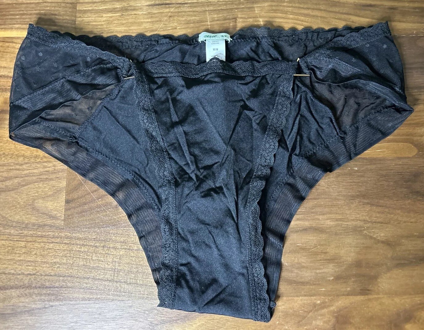 Aerie Bikini Panties Medium Cheeky Nylon Second Skin Metal String Hi Cut Lace