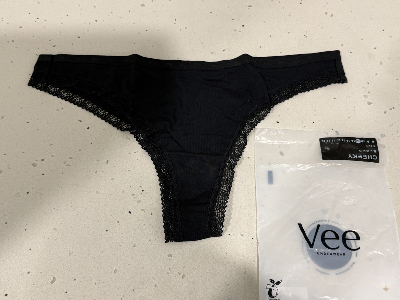 Vee Underwear for Women Bamboo Cheeky Cut, Black, 12 BNIB RRP $25