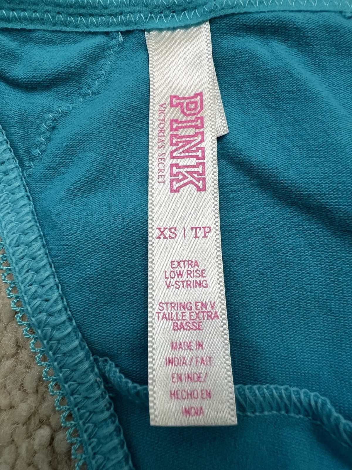 NEW Victoria’s Secret VTG PINK Blue Logo Cotton Lace V-String Thong Panties XS