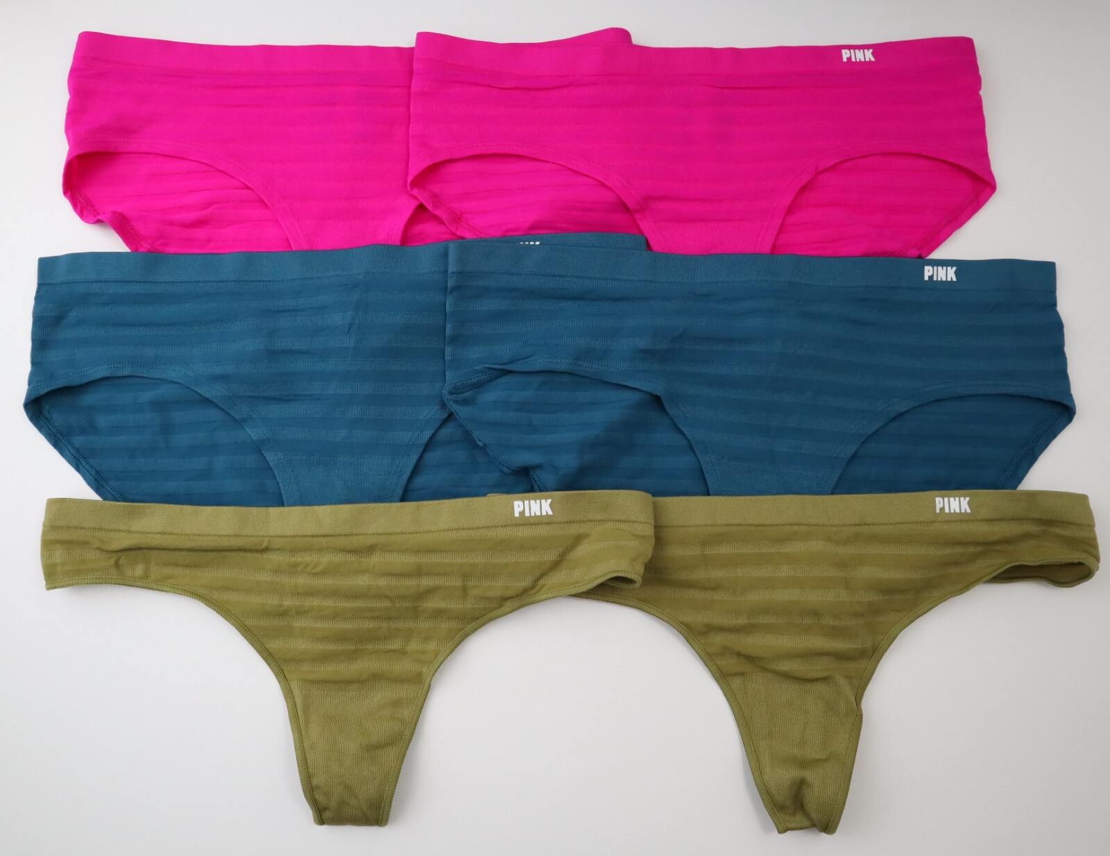 6 NEW Victoria’s Secret PINK Ribbed Semi-Sheer Hipster Thong Panties Lot MEDIUM
