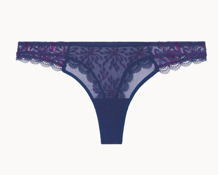Simone Perele Size 2 / Small Singuliere Tanga Panty NWOT 1A2710 Midnight Blue