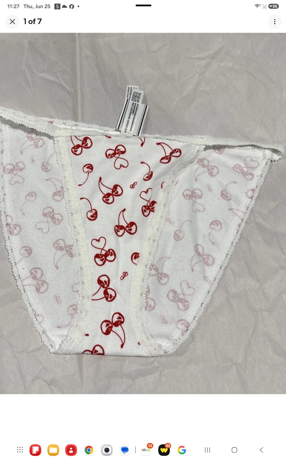 VICTORIA’S SECRET PINK Cotton String Bikini Panty Med White Red Cherries VS New